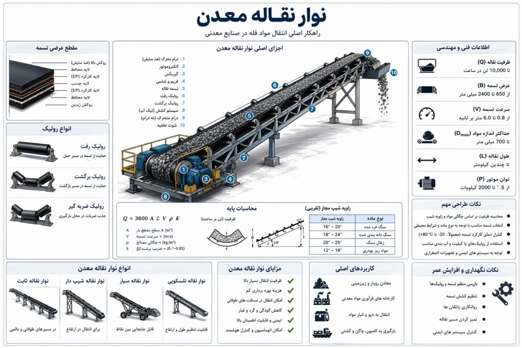 خرید نوار نقاله صنعتی معدنی | راهنمای انتخاب، قیمت و سفارش 2 مشخصات فنی نوار نقاهل معدن